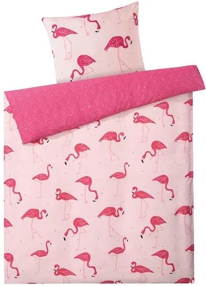 Dekbedovertrek 140 x 200 cm Flamingo/donkerroze