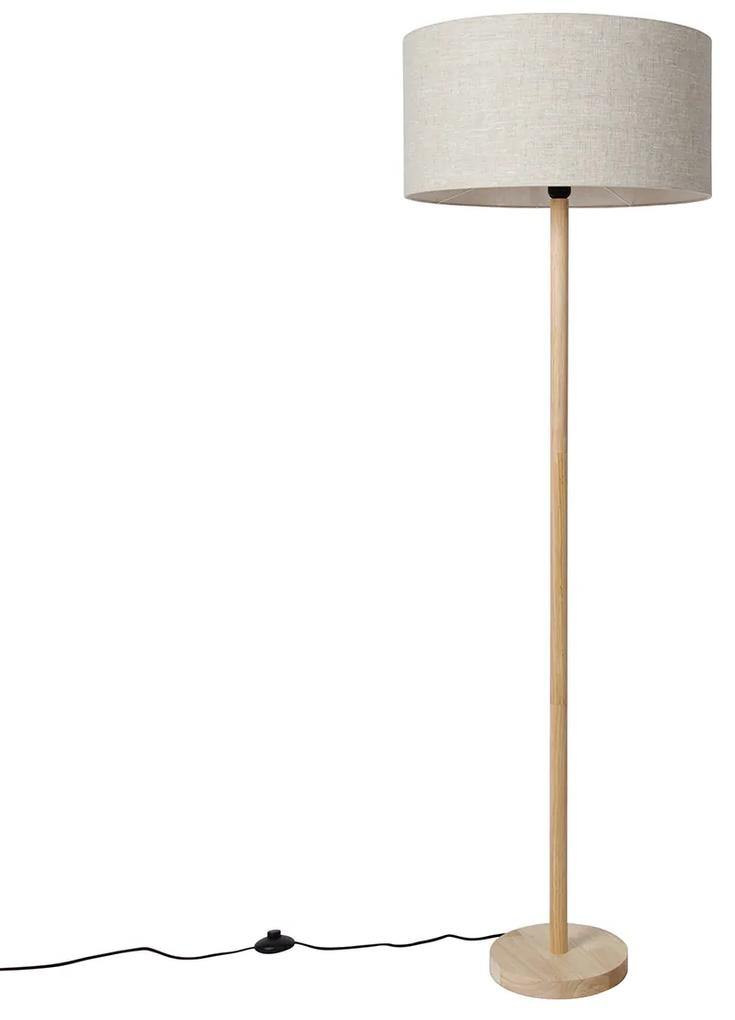 Landelijke vloerlamp hout met lichtbruine kap - Mels Landelijk E27 rond Binnenverlichting Lamp