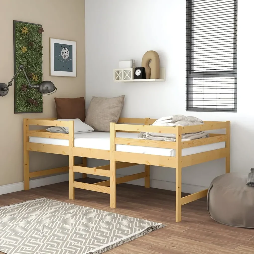 vidaXL Bed halfhoog massief grenenhout 90x200 cm
