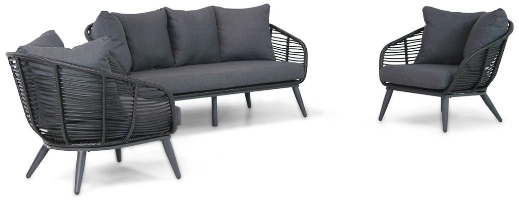 Stoel en Bank Loungeset 4 personen Aluminium/wicker Zwart Coco Coco Leonardo