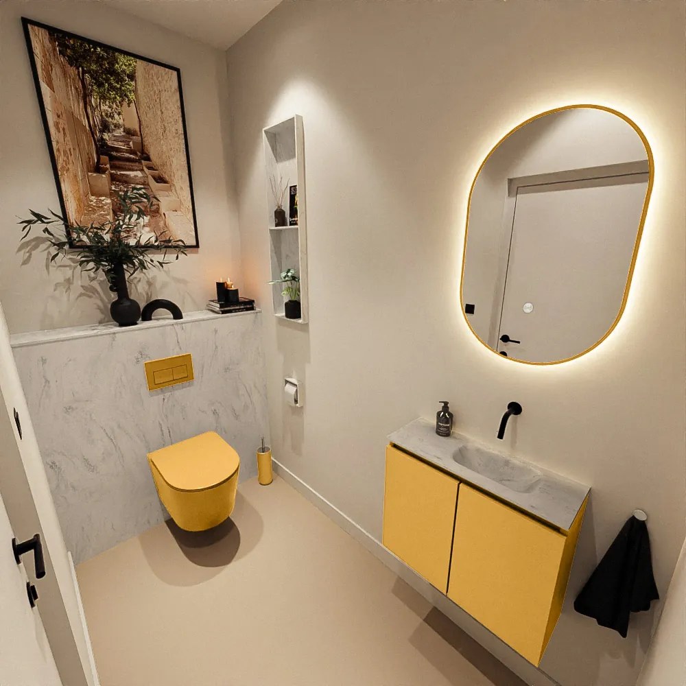 Mondiaz Ture DLux toiletmeubel 60cm ocher met wastafel opalo rechts zonder kraangat