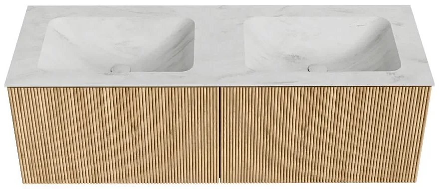 Mondiaz Kurve-dlux 130cm badmeubel oak met 2 lades en wastafel leaf dubbel zonder kraangat opalo