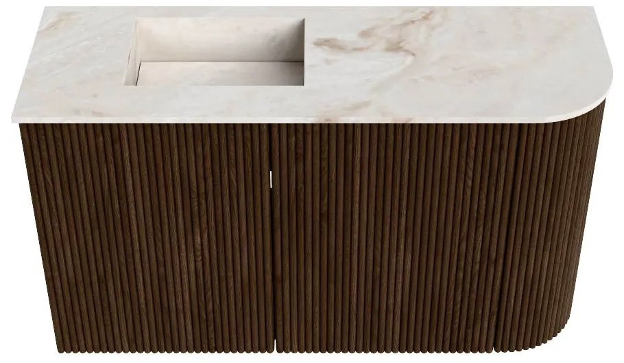 Mondiaz Joya DLux 70cm toiletmeubel ronding rechts walnut met wastafel faye links 1 kraangat frappe