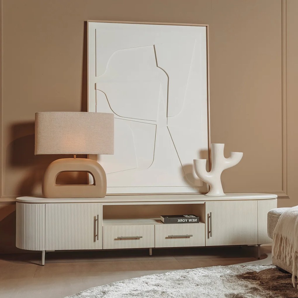 Beige Tv-meubel Met Ribbels 200 Cm - 200x45x45cm.