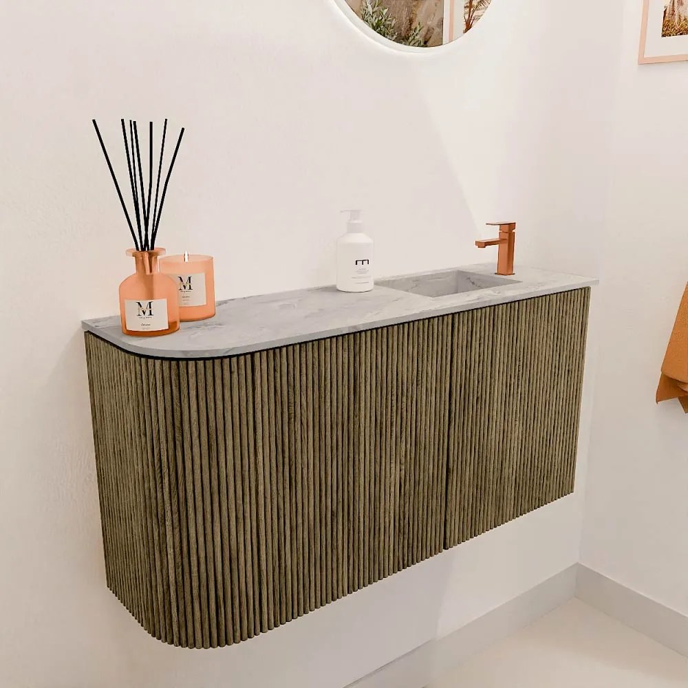 Mondiaz Joya DLux 80cm toiletmeubel ronding links dusk met wastafel faye rechts 1 kraangat glace
