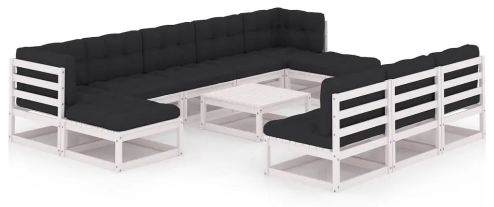 vidaXL 11-delige Loungeset met kussens massief grenenhout wit