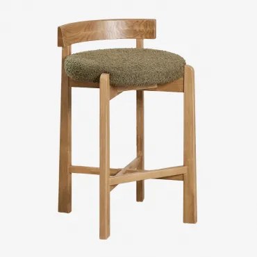Hoge Kruk Van Eikenhout En Bekleed Met Manila Natuurlijk Hout & ↑65 Cm & Bouclé Groen – Salie - Sklum