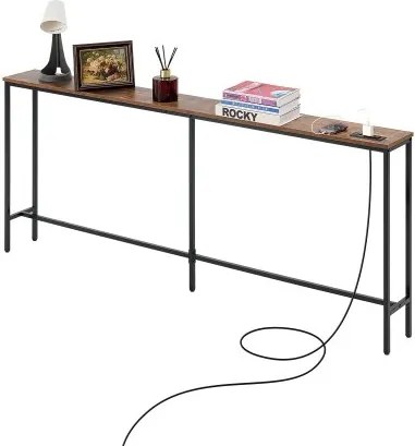 VEVOR smalle consoletafel entreetafel (178 cm lang) met stopcontacten, 1-laags haltafel bijzettafel banktafel met metalen frame &amp; oplaadstation, voor entree, hal woonkamer