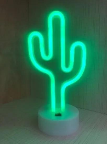 LED Neon Tafellamp "Cactus", Op Batterijen en USB, 13x10x27cm, Groen