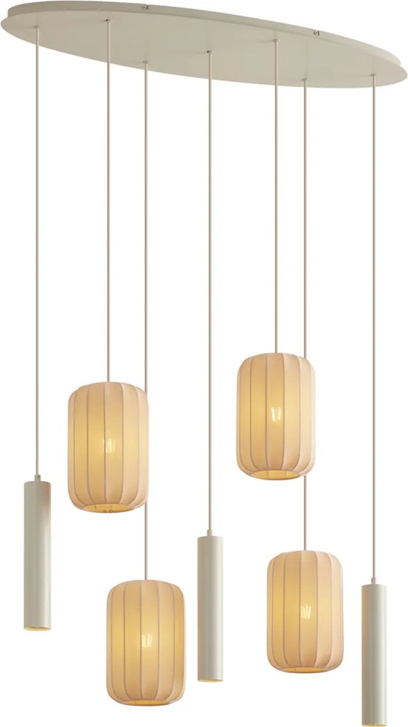 Japandi hanglamp beige 7-lichts - Pluni Tuba
