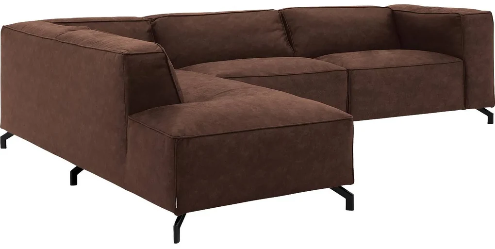 Goossens Bank Calvin bruin, micro leer, 3,5-zits, modern design met ligelement links