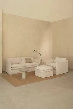 Woonkamerset Met 3-zitsbank, Fauteuil En Poef In Linnen En Katoen Grace Stof Beige - Sklum