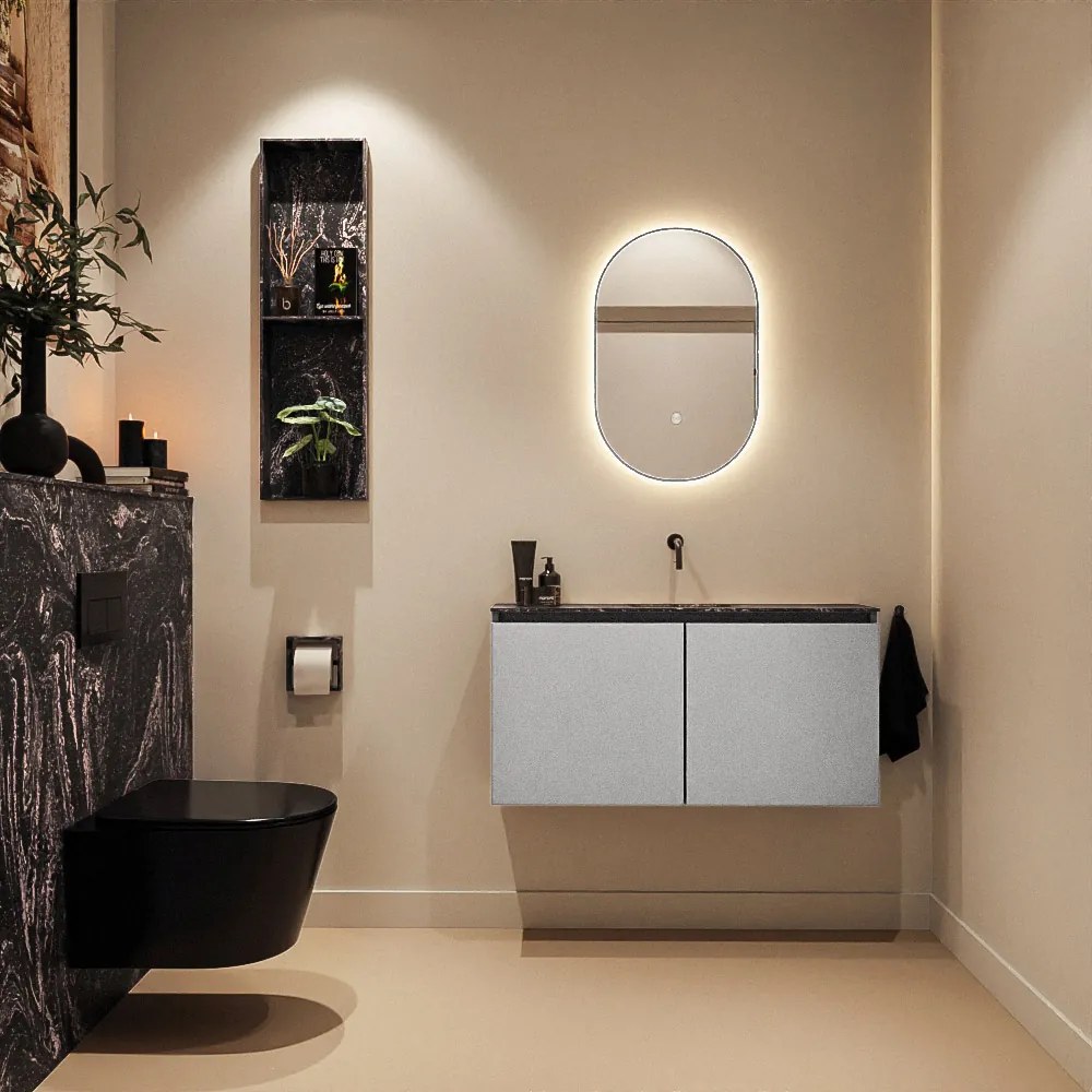 Mondiaz Ture DLux toiletmeubel 100cm plata met wastafel lava midden zonder kraangat