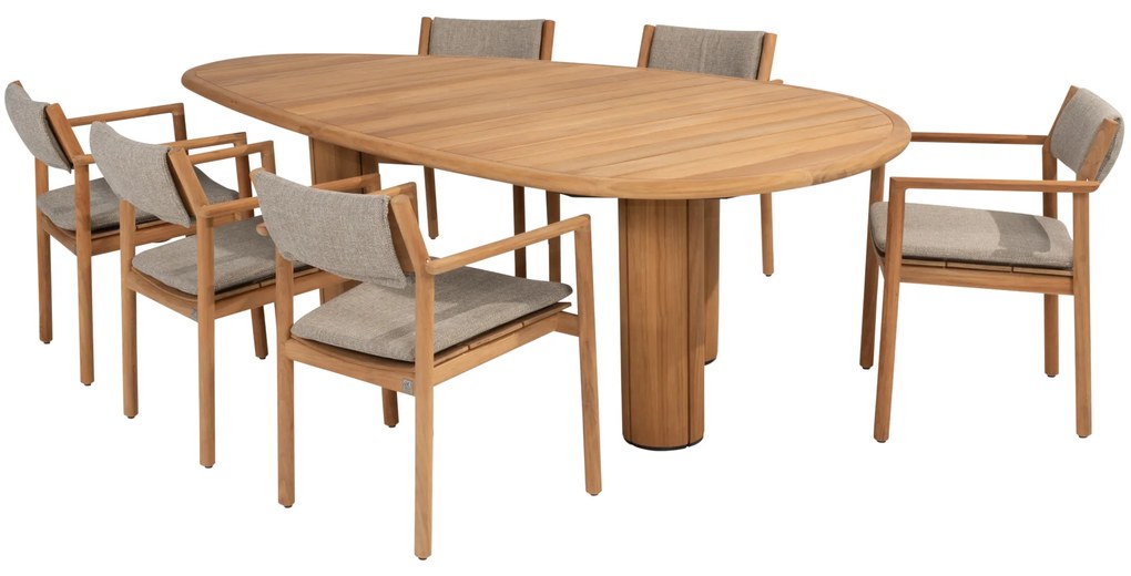 Corsica Levi pebble dining tuinset 7 delig 240x130xH75 cm teak 4 Seasons Outdoor