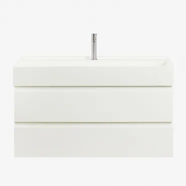 Ona Zwevend Badkamermeubelset Van Hout En Essenfineer Met Geïntegreerde Wastafel Wit & Spiegelloze & Geborsteld Grijs ↑20 Cm - Sklum