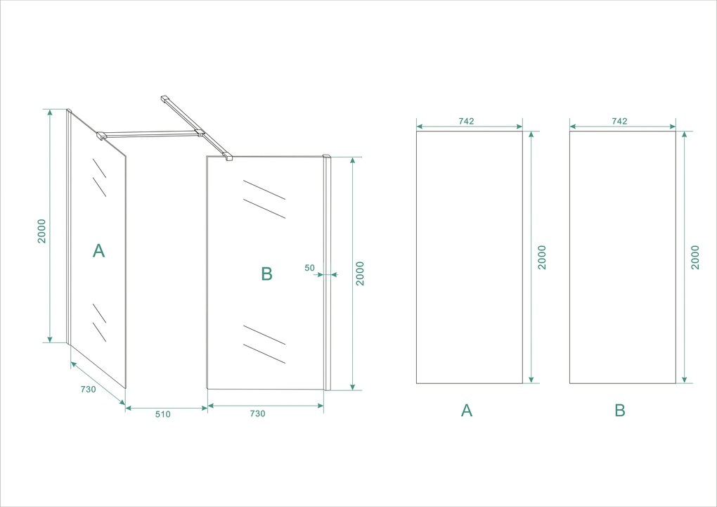 Mueller inloopdouche combinatie set 130x80x200 10mm