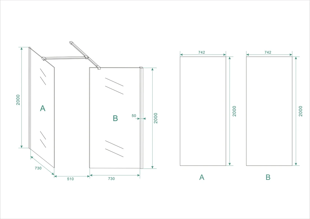 Mueller inloopdouche combinatie set 130x80x200 10mm