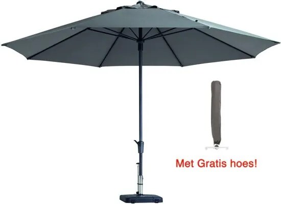 Luxe ronde parasol 400 cm lichtgrijs met hoes!