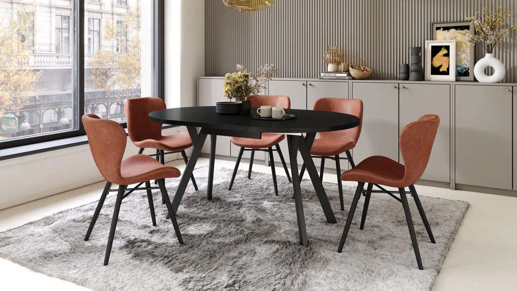 ALMO Zwarte/Zwarte poten - RONDE LOFT/INDUSTRIËLE TAFEL VOOR WOONKAMER/EETKAMER, UITSCHUIFBAAR