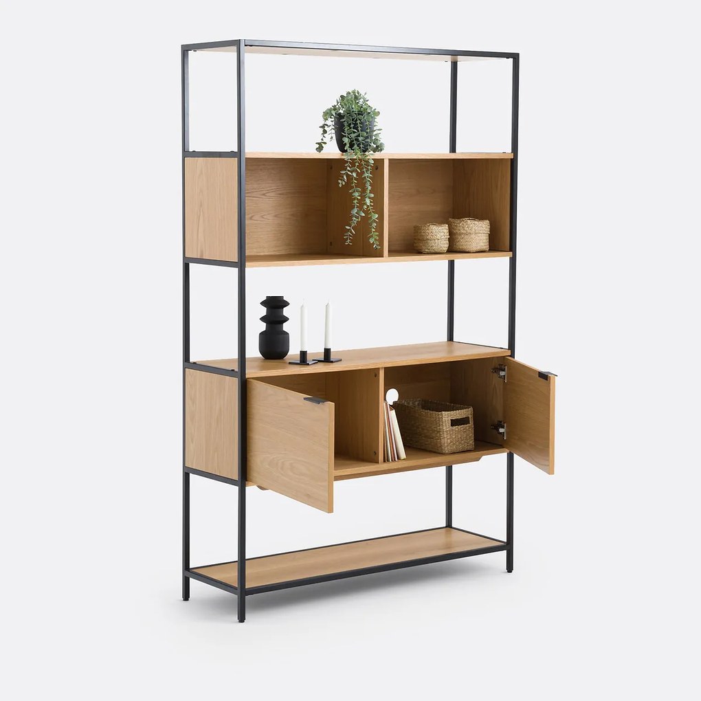 Modulaire boekenkast, 2 nissen 2 deuren, eiken fineer, Volga