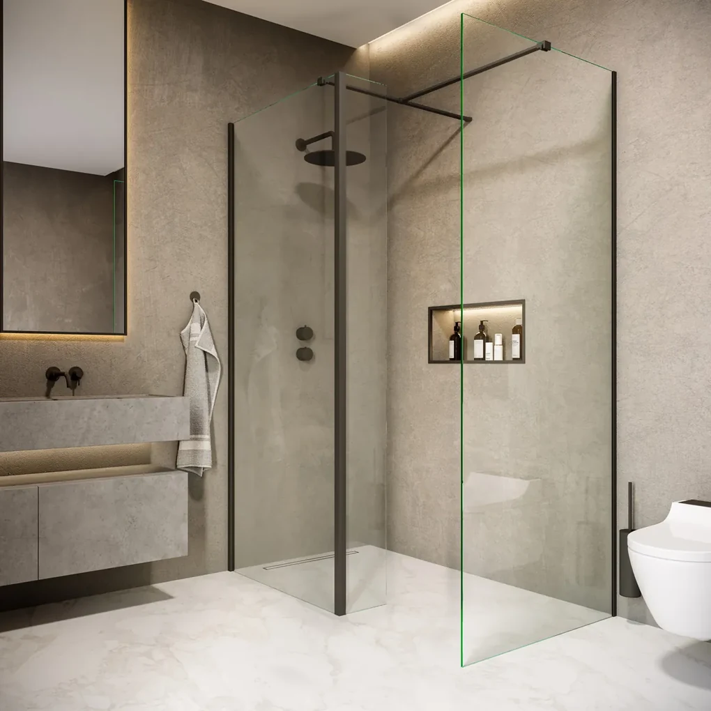 Saniclear Rivo inloop douchecabine 180x80cm met 30cm zijwand en 60cm vrije inloop mat zwart