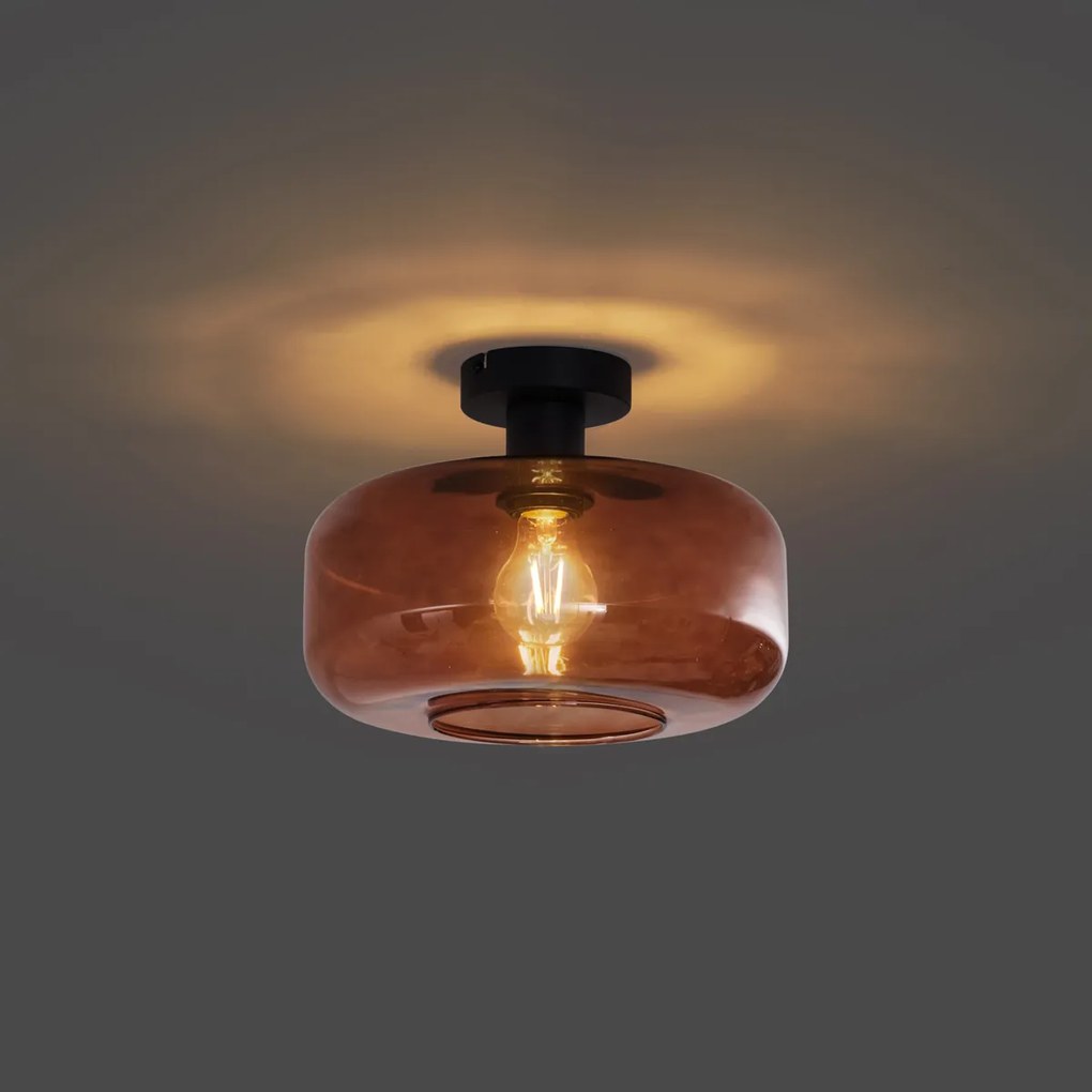 Retro plafondlamp zwart met brons glas - Bizle