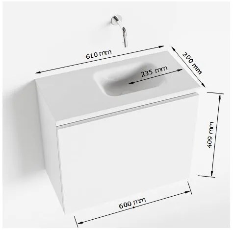 Mondiaz Olan 60cm toiletmeubel cale met wastafel talc rechts 1 kraangat