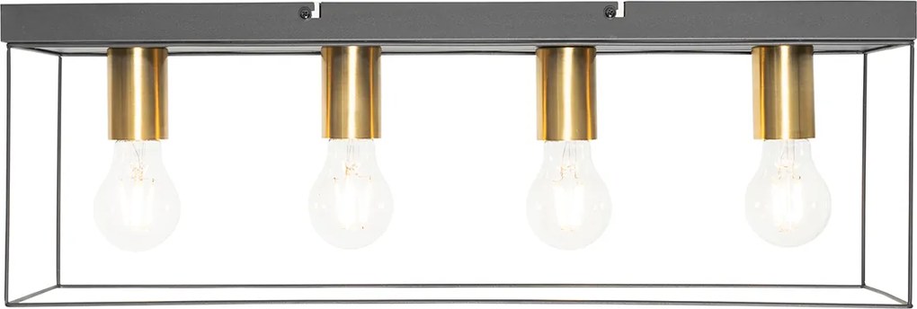 Minimalistische plafondlamp zwart met goud 4-lichts - Kodi