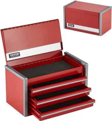 VEVOR Gereedschapskist 218,4 x 118 x 120 mm, Gereedschapskist met 3 laden, Gereedschapskoffer met EVA-inzetstukken en PP-voetkussens, Robuust staal met kogellageropening en poedercoating, Rood