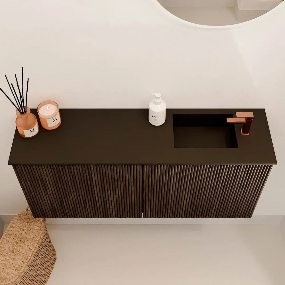 Mondiaz Joya 90cm toiletmeubel walnut met wastafel faye rechts 1 kraangat urban