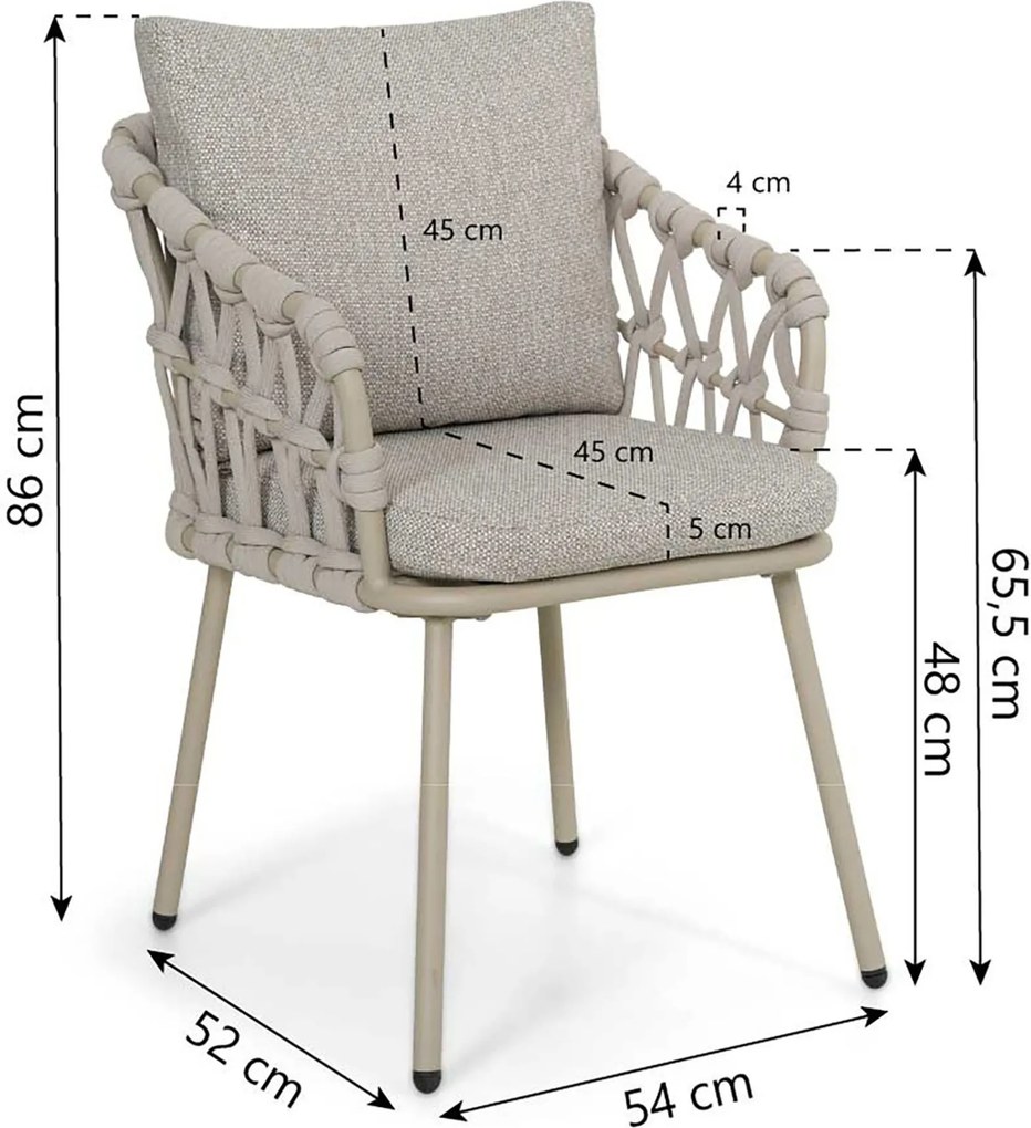 Tuinset Ronde Tuintafel 2 personen 70 cm Rope Zand/Beige Coco Oliva/Talao