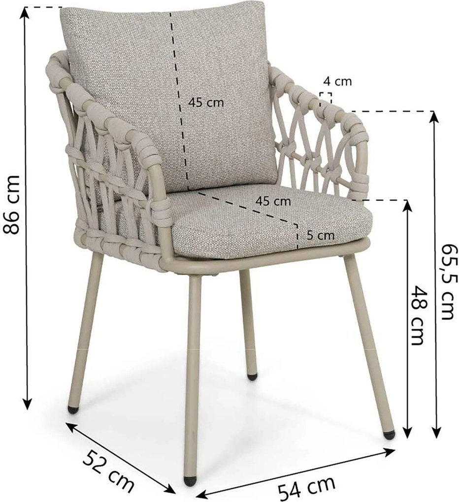 Tuinset Ronde Tuintafel 6 personen 150 cm Rope Zand/Beige Coco Oliva/Arancia