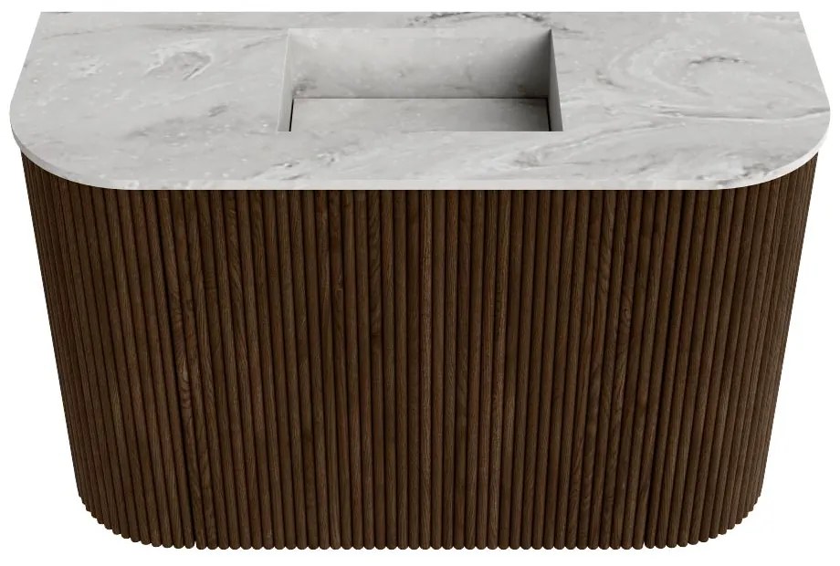 Mondiaz Joya DLux 65cm toiletmeubel ronding links/rechts walnut met wastafel faye midden zonder kraangat glace