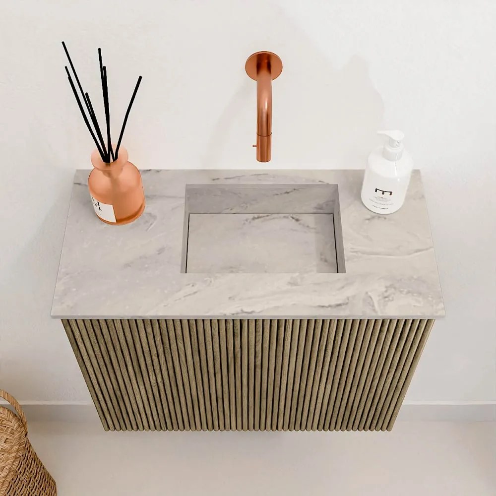 Mondiaz Joya DLux 50cm toiletmeubel dusk met wastafel faye rechts zonder kraangat glace