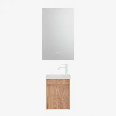 Narek Zwevend Houten Badkamermeubelset Met Geïntegreerde Wastafel Ash Brown & Rectangular Led And Antifog 55x90 Cm Riben & Wit ?20 Cm Met - Sklum