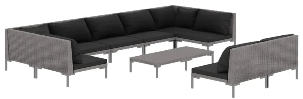 vidaXL 10-delige Loungeset met kussens poly rattan donkergrijs