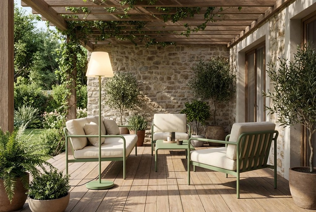 Buiten Vloerlamp Groen Met Witte Kap IP - Virginia Kunststof /Staal Groen