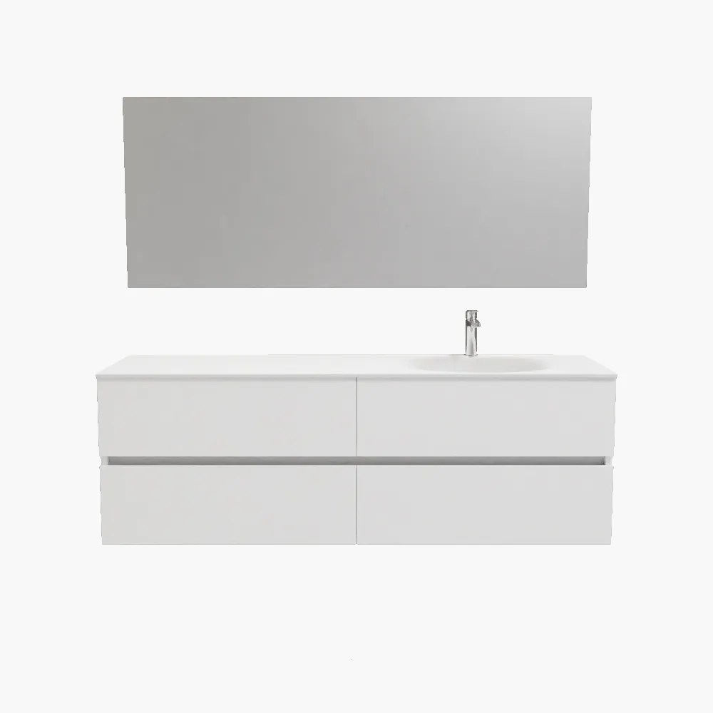 Zaro Sevilla Solid Surface badmeubel 150cm mat wit 1 kraangat spoelbak rechts 4 lades