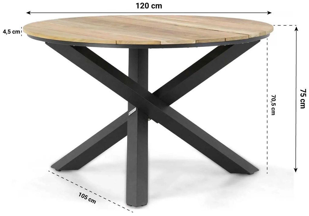 Dining Tuintafel rond 120 cm Aluminium/teak Grijs Fabriano