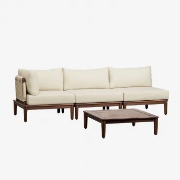 Giulia Modulaire Hoekbankset Met 3-delige Bank En Salontafel In Acacia Beige – Crème - Sklum
