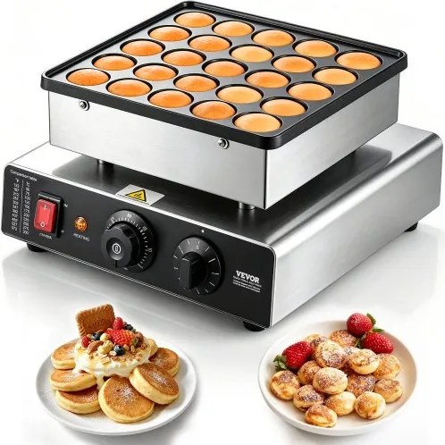 VEVOR Mini-pannenkoekenmaker, Dutch Muffin-wafelijzer met een diameter van 43 mm, antiaanbaklaag van roestvrij staal, poffertjesgrill, elektrische mini-pannenkoekenbakker voor thuis, keuken en restaurant