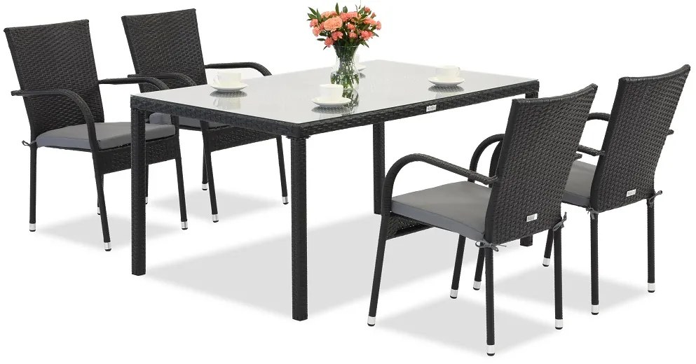 Milan 4 Garden Point technorattan set zwart