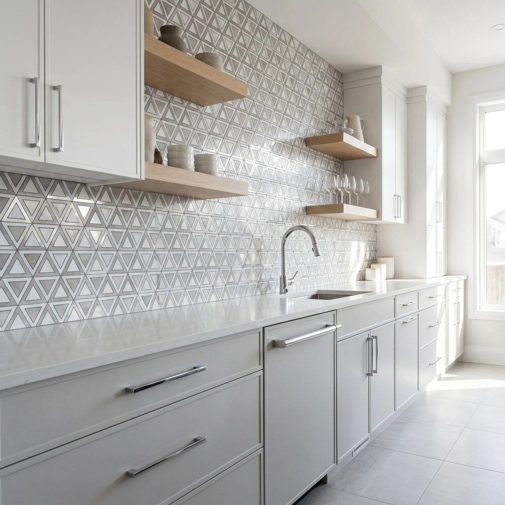 Zelfklevende Mozaïektegels Metaal | Driehoek Grijs Wit Zilver | 28,7×33,1 cm | Keuken, Bad & WC