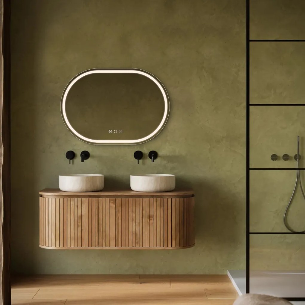 Saniclear Triova ovale spiegel 100x70cm met verwarming, directe en indirecte verlichting