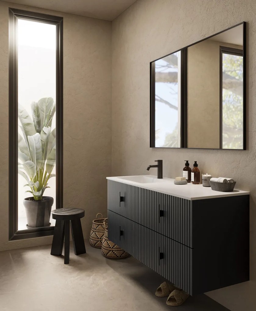 Muebles Avila badmeubel ribbelfront 120cm antraciet mat met wastafel links met kraangat