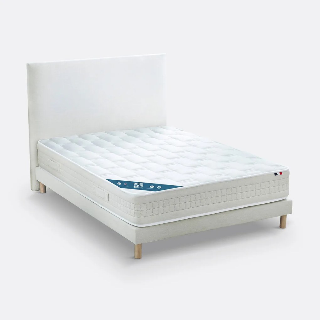 Pakket van matras met 616 veren, stevig ligcomfort, en lattenbodem, poten en hoofdbord