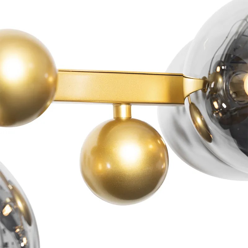 Art deco hanglamp goud met smoke glas 8-lichts - David