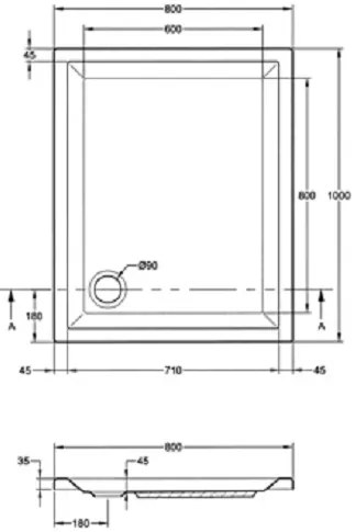 Plieger Kwadrant douchebak rechthoekig 100x80x5cm wit