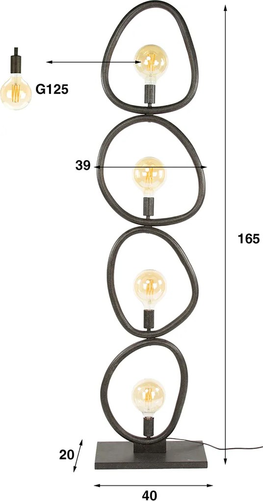 Vloerlamp Organisch Zwart Metaal
