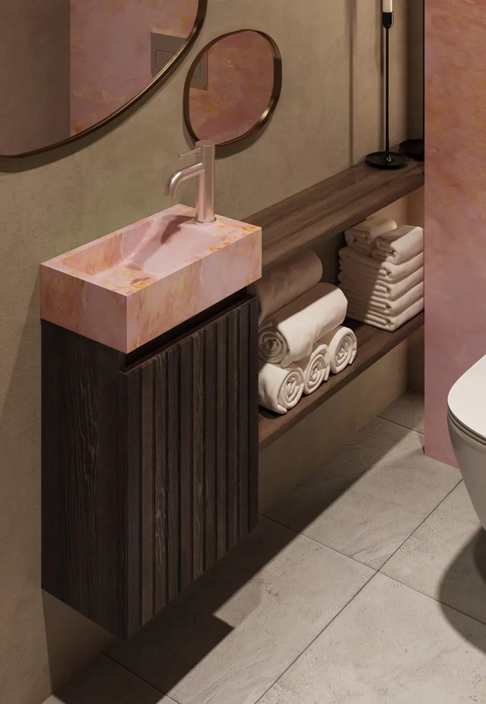 Fontana Pink Onyx toiletmeubel met ribbelfront kasteel bruin